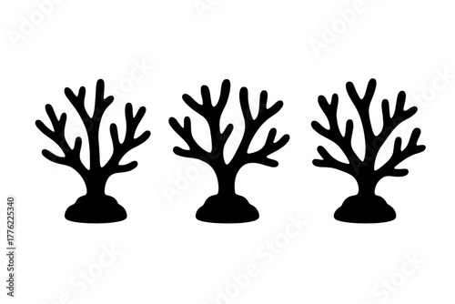 Black coral silhouettes arranged in a row against a simple white background