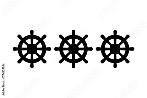 Modern nautical wheel icons in simple design for maritime decor or graphic projects