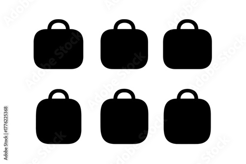 Black silhouette design featuring six identical bags arranged in two rows of three