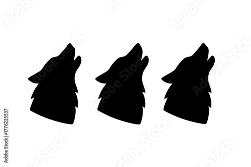 Three silhouettes of howling wolves with detailed fur textures displayed against a plain background