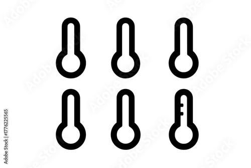 Different designs of thermometers on a simple white background showcasing various styles and sizes in a minimalistic style