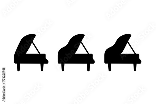 Elegant grand pianos lined up in a minimalist black and white design for music lovers and decor enthusiasts