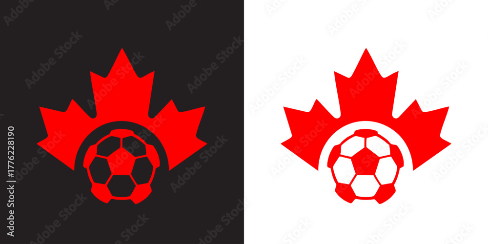 Naklejka premium Modern canadian football emblem with maple leaf and soccer ball icon for patriotic national team identity