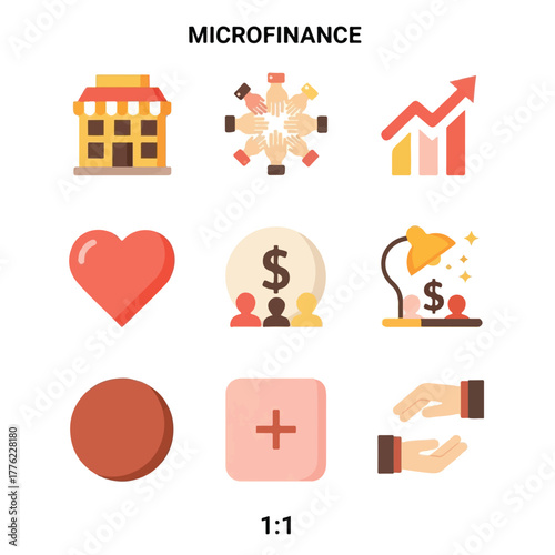 Micro finance icons — small business loan, community growth