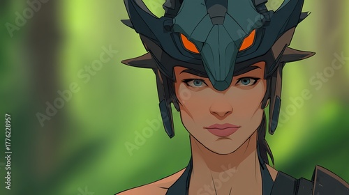 Female character with futuristic helmet