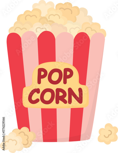Paper bag of popcorn isolated on white background. Illustration with snack for cinema 
