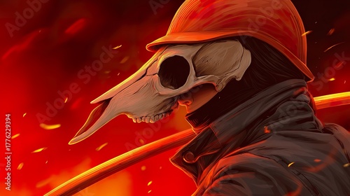 Fiery figure with skull mask