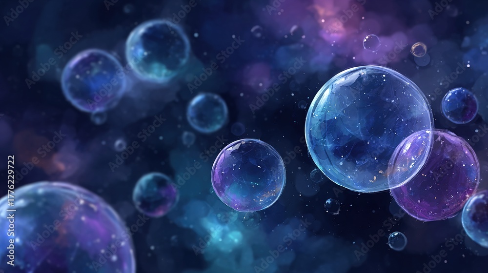 Naklejka premium Floating bubbles in deep space