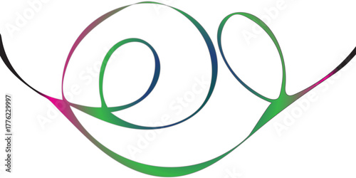 The image features an abstract, elegant design composed of a single, continuous, fluid line forming two primary stylized loops or swirls, resembling an ornate letter 'Q' or 'e'. The line has a smooth,