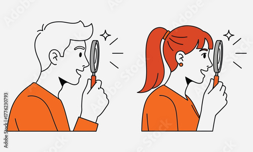 Examining Perspectives A Vector Illustration of People Analyzing with Magnifying Glasses