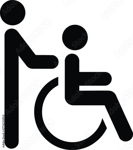 Wheelchair accessible sign with an assistant helping user