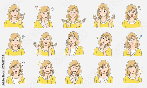 Compilation of Female Expressions and Emotions, Depicting Various Poses and Gestures