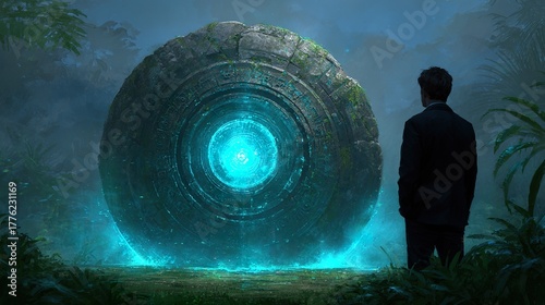 Mysterious ancient portal in lush jungle