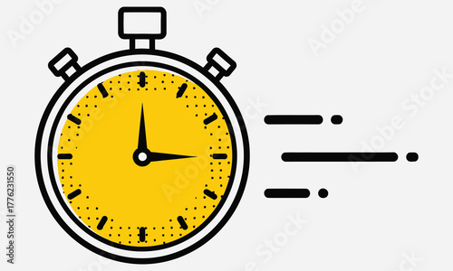 Simple line art icon of a speeding stopwatch, symbolizing rapid progress, efficient time management, and urgent deadlines for projects