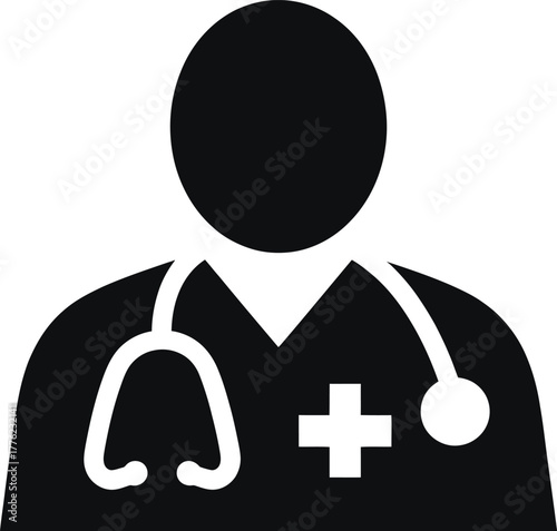 Doctor medical professional icon with stethoscope and cross symbol.