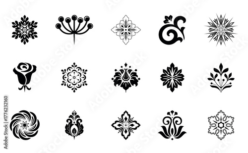 Flower icons set. Isolated elements for design. Vector graphics.