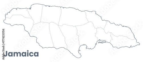 Vector Map of Jamaica - an island country in the Caribbean - Urban borders map. Poster of administrative divisions (districts - parishes)