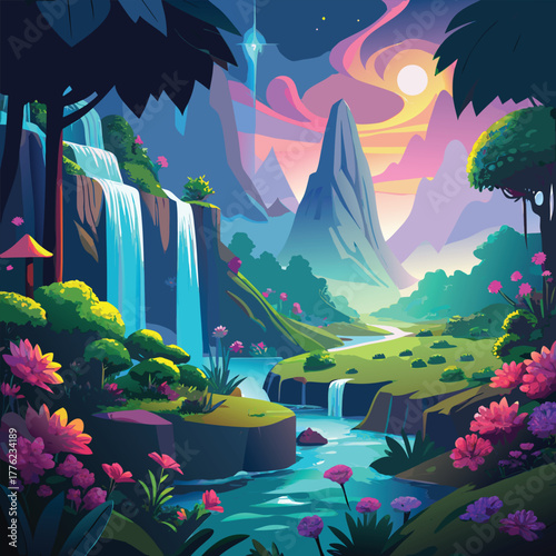 Enchanted Waterfall Fantasy Landscape