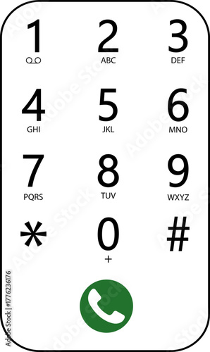 Dial number icon, phone keypad telephone button numeric pad symbol vector illustration, black and line style communication design  isolated on transparent background