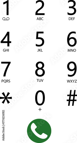 Dial number icon, phone keypad telephone button numeric pad symbol vector illustration, black and line style communication design  isolated on transparent background