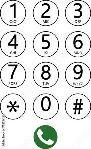 Dial number icon, phone keypad telephone button numeric pad symbol vector illustration, black and line style communication design  isolated on transparent background