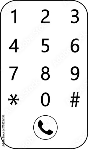 Dial number icon, phone keypad telephone button numeric pad symbol vector illustration, black and line style communication design  isolated on transparent background