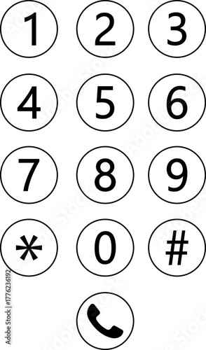 Dial number icon, phone keypad telephone button numeric pad symbol vector illustration, black and line style communication design  isolated on transparent background
