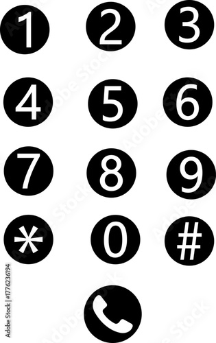 Dial number icon, phone keypad telephone button numeric pad symbol vector illustration, black and line style communication design  isolated on transparent background
