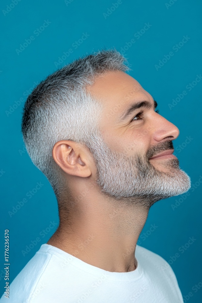 Obraz premium A serene and handsome man posing in style. A joyful man with a t