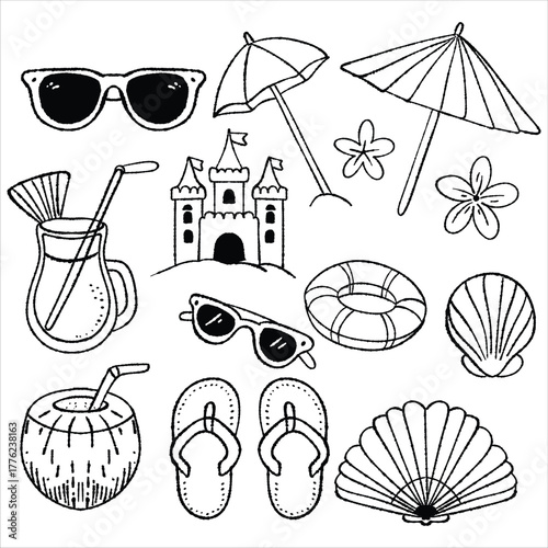 Summer Beach Vacation Doodle Set