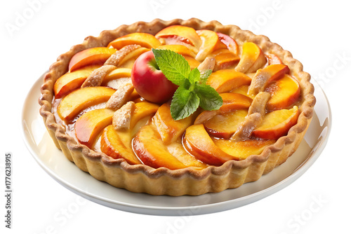 plate of delicious peach pie image isolated on a transparent