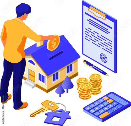 Sale Purchase Rent Mortgage House Isometric