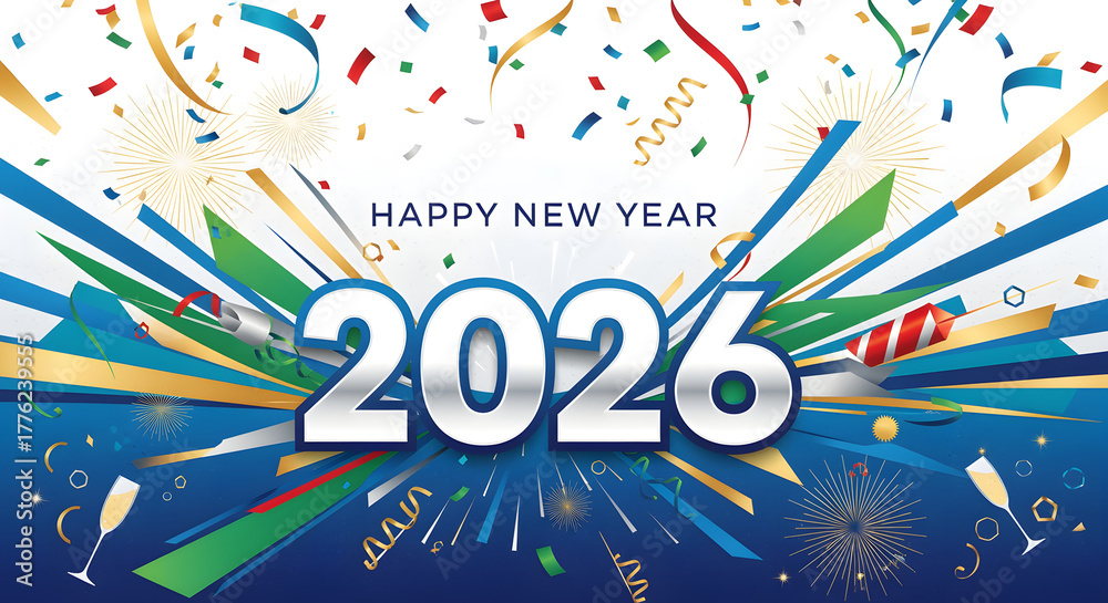 Obraz premium Happy new year celebration background design for year two thousand twenty six on transparent background