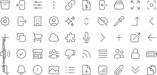 Editable stroke icons set outline ui icons set vector design interface user experience symbols graphic elements for web and mobile  vector iconss set, thin linear icons set illustration.