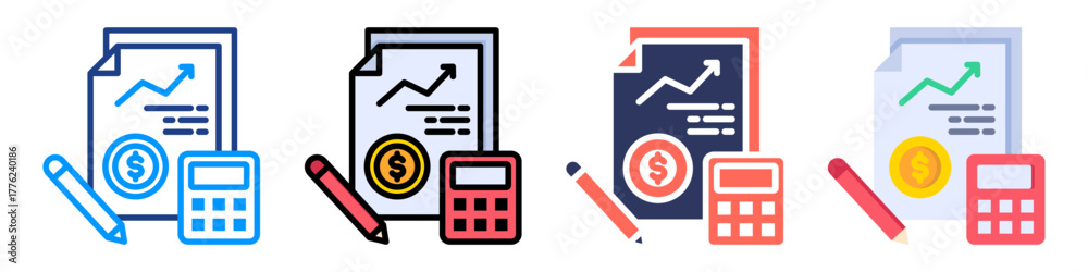 Obraz premium Financial Statement Icon Sheet Multiple Style Collection 