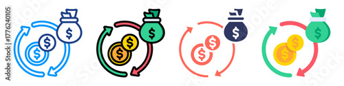 Cash Flow Icon Sheet Multiple Style Collection 