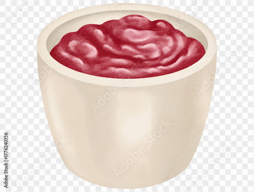 Watercolor cranberry sauce cup for Thanksgiving festive meal design. Vector.