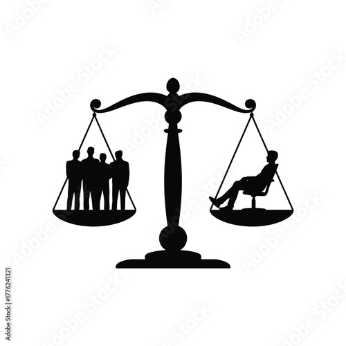 Scales of justice balancing a group against an individual