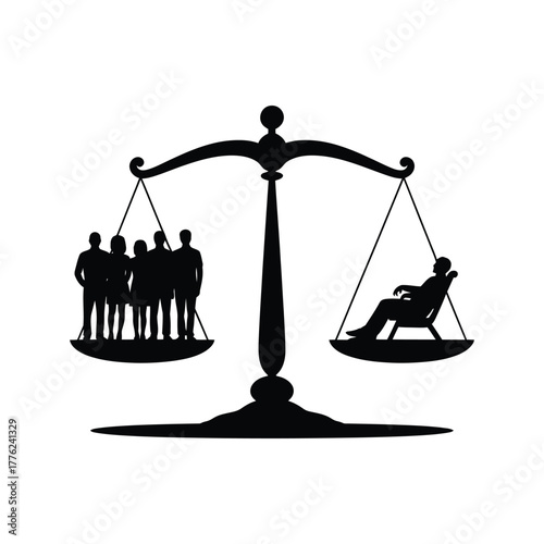 Scales of justice balancing a group against an individual