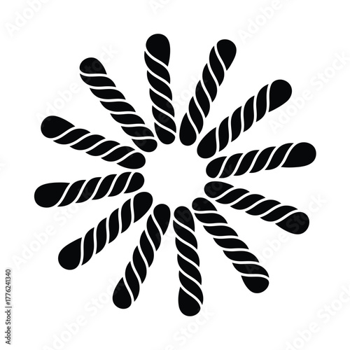 Black twisted rope forming a circular starburst pattern