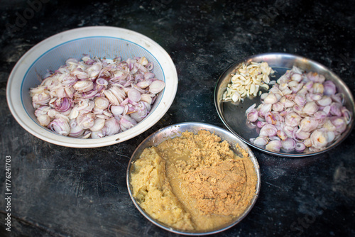 Chopped onion and ginger paste on big bowl