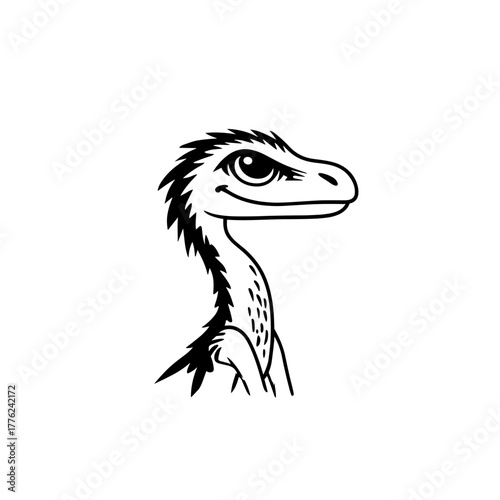 Velociraptor. Velociraptor simple black and white line art vector logo