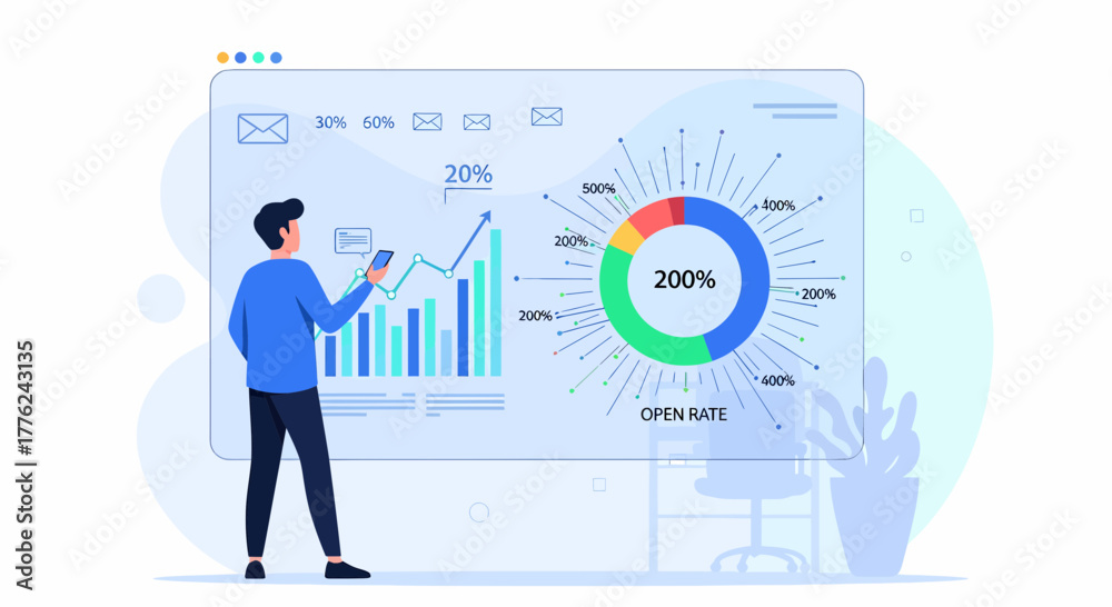 Fototapeta premium Analyzing Email Open Rate On A Device Digital Marketing Concept