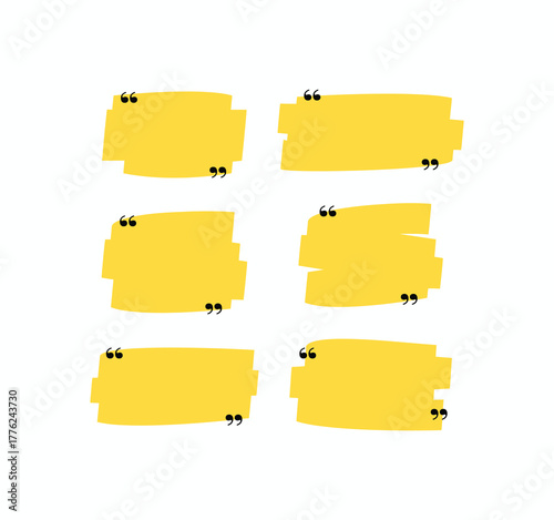 Hand-drawn yellow paint stroke quote box template set. Modern creative vector blank speech bubble or testimonial text frame. Perfect for social media, branding, and presentation design