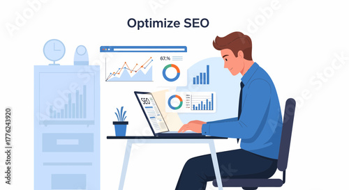 Man Analyzing Seo Data On Laptop For Optimization Strategy