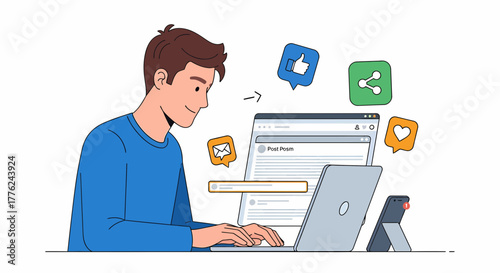 Man Engaging With Digital Media On Laptop And Smartphone