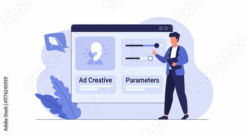 Man Optimizing Digital Ad Campaign Parameters On A Touch Screen