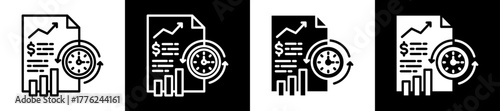 Historical Data Analysis Icon Set In Black And White Filled Style Collection