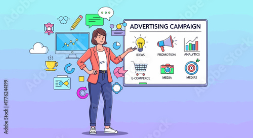 Successful Advertising Campaign Presentation With Woman And Strategy Idea
