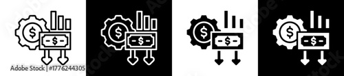 Cost Reduction Icon Set In Black And White Filled Style Collection